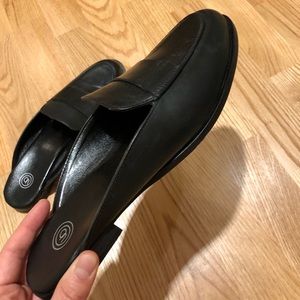 Black Loafer Mule in Faux Leather